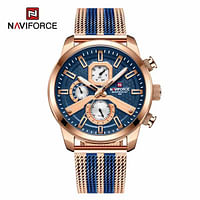 NAVIFORCE NF9211 Movement Quartz Mullti-Funtion Movement Water Proof Mess Stainless Steel Straps for Men's - RG-Blue