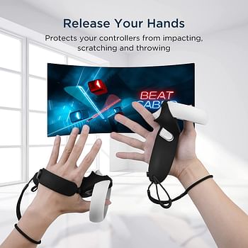 KIWI design Controller Grips Cover with Battery Opening, Adjustable with Knuckle Straps, Suitable for Large Hands Compatible with Quest 2 (Black)