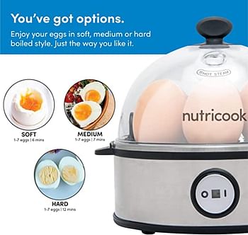 NutriCook NC-EC360 Rapid Egg Cooker 7 Egg Capacity Electric Egg Cooker for Boiled Eggs, Poached Eggs, Scrambled Eggs, or Omelets with Auto Shut Off Feature - Silver