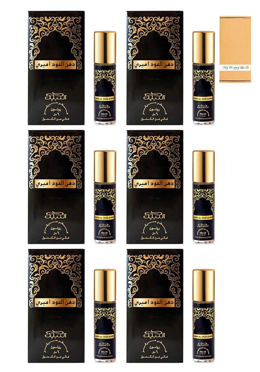 6 Pcs Nabeel Dahn Al Oud Amiri Alchohol Free Roll On Oil Perfume 6ML