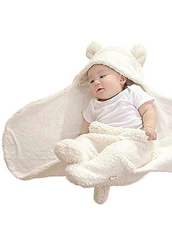 Cute Baby Hooded Blanket Wrap Costume Dress Photoshoot Prop - White