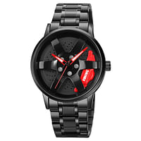 SKMEI 1824 Mens Fashion Watches W/ Stainless Steel Strap & Sports Car Wheel Dial Red