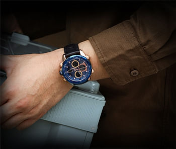 NAVIFORCE Top Brand Luxury Men Watch Quartz Digital Male Clock Military Sport Green Genuine Leather Business Man Wristwatch 9197 Brown