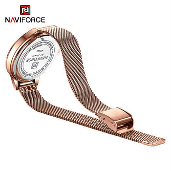 NAVIFORCE NF5023 Rose Gold Diamond Watch For Women Luxury Crystal Quartz Analog RG/W