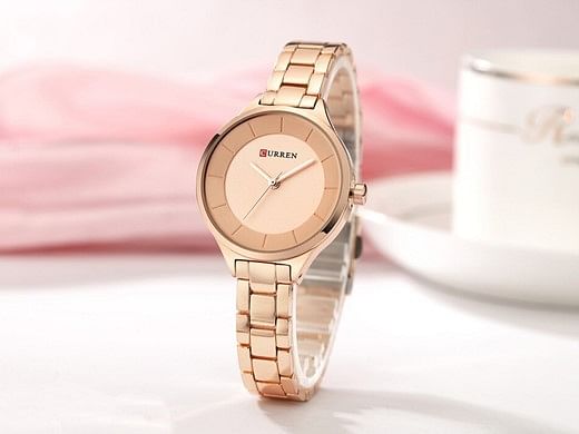 Curren 9015 Quartz Movement Round Dial Stainless Steel Strap Waterproof Women Wristwatch - Full Rose Gold