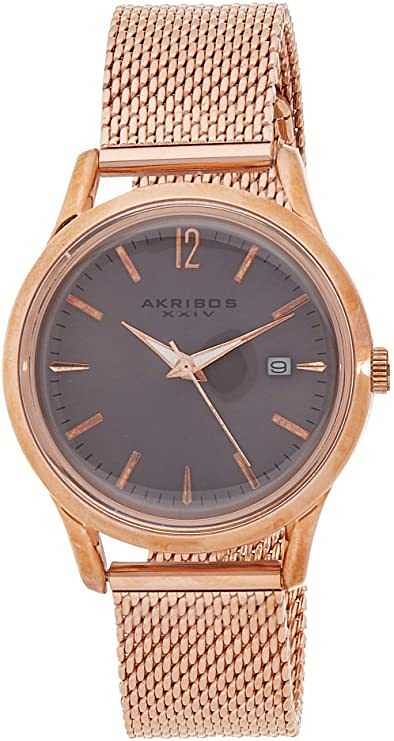 Akribos Xxiv Women's Quartz Watch, Analog Display and Stainless Steel Strap Ak930Pu, Rose Gold Band