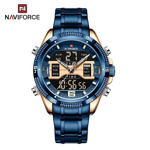 NAVIFORCE NF9201 Men Sport Military Luminous Digital Quartz Luxury Gold 3ATM Waterproof Wrist watch BE RG