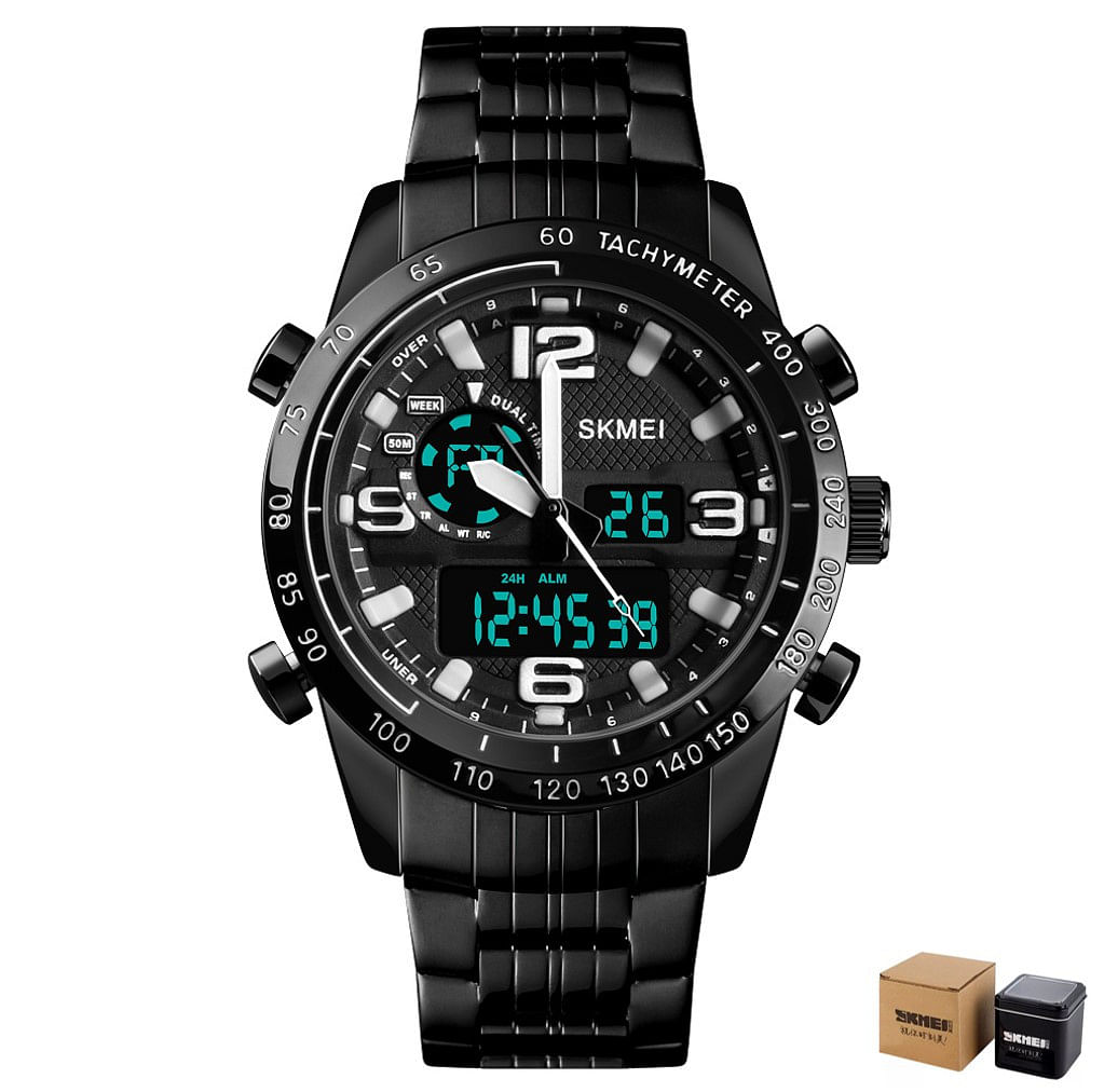 SKMEI Dual Display 3ATM Tachymeter LED Watch-1453