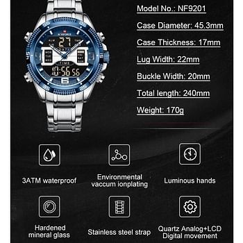 NAVIFORCE NF9201 Men Sport Military Luminous Digital Quartz Luxury Gold 3ATM Waterproof Wrist watch R/BE/S