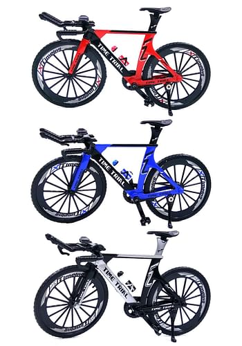 3 Pcs Trio - Die-Cast Racing Miniature Mountain Bikes Collection Toy | Perfect Gift For Kids - Red Blue & White