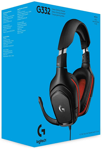Logitech G332 Wired Gaming Headset, Stereo Audio, 50 mm Audio Drivers, 3.5 mm Audio Jack, Flip-to-Mute Mic, Rotating Ear Cups, Lightweight, PC/Mac/Xbox One/PS4/Nintendo Switch - Black/Red