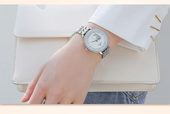 NAVIFORCE NF5017 Casual Diamond Surrounded Stainless Steel Rose Relief Watch For Women - S/W