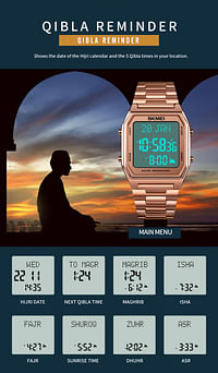 Skmei 1763 Alloy Watches Men Wrist Luxury Digital Azan Watch RG /BL