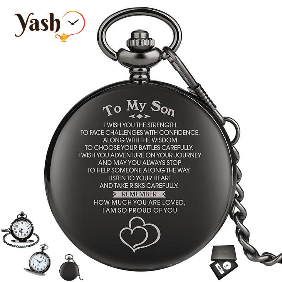 Yash Retro Style I Love You Quartz Pocket Watch - Son I Wish U Strength - Motivational Gift