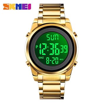 SKMEI 1611 Men Digital Watch Fashion Sports Stainless Steel Waterproof Wristwatches For Men - Gold