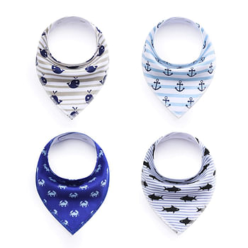 Bandana Bibs Organic 100% Cotton 4 sets / pack - shark and crab