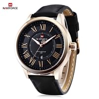 Naviforce Men's Black Dial Genuine Leather Analogue Classic Watch - NF9126-RGBB