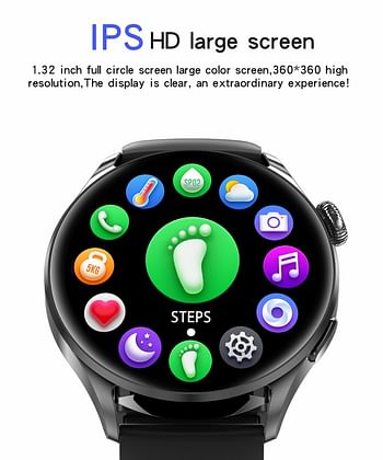 GT5 1.32 Inch Full Touch Screen Bluetooth Call Remote Music Control Smartwatch Heart Rate Sleep Monitor - Grey