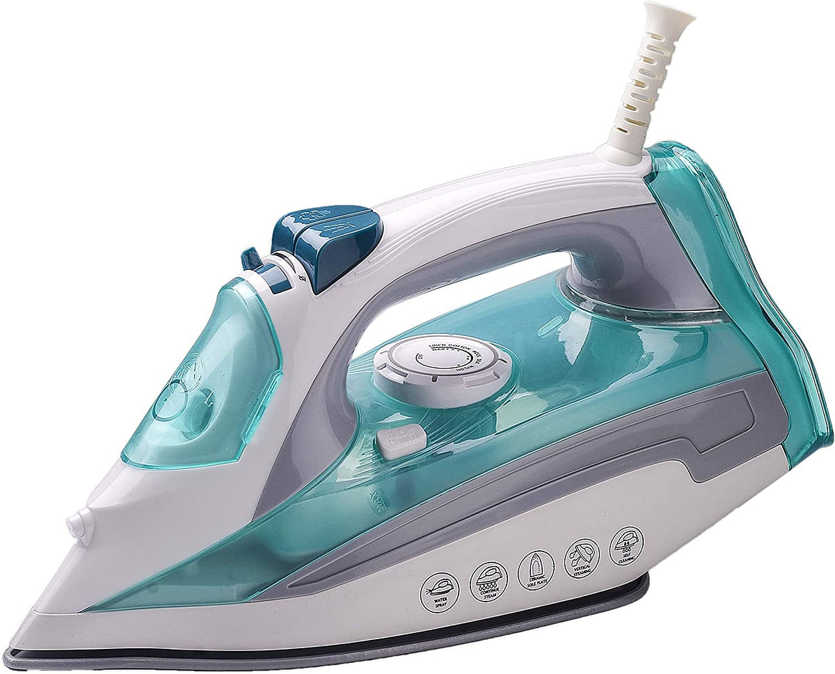 Impex  2000W Electric Steam Iron Box with 360 Degree plaint swivel cord Water Spray Ceramic Coated Sole Plate Over heat Protection with Temperature Settings, White & Blue