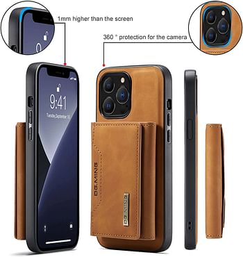 Wallet Case Compatible with iPhone 13 Pro, DG.MING Premium Leather Phone Case Back Cover Magnetic Detachable with Trifold Wallet Card Holder Pocket for iPhone 13 Pro (Brown)