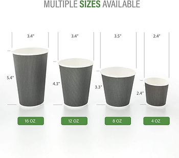 12 oz Gray Paper Coffee Cup - Ripple Wall - 3 1/2" x 3 1/2" x 4 1/4" - 25 count box - Restaurantware, RWA0279GR-25