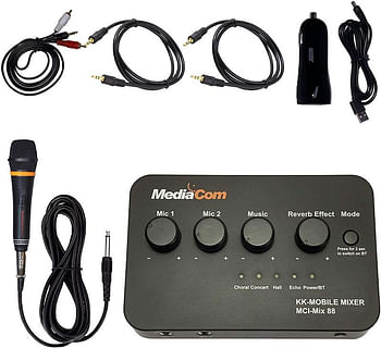 MediaCom Karaoke Anywhere Mixer with Bluetooth 5.0 Connection, 1 Corded Mic and Multiple Revereb Effects