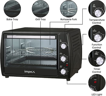 Impex  1800W 45 Litre Oven Toaster Grill (OTG) with Convection and Rotisserie Function 100-250 Temperature setting, Black