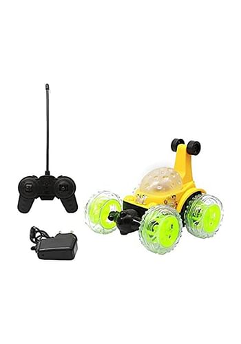 Stunt Car Rotating Spin 360° Flips RC Car Toy With Light & Music (Yellow)