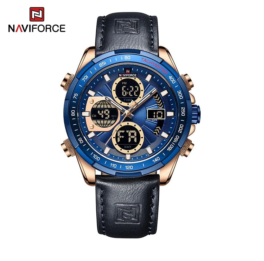 NAVIFORCE Top Brand Luxury Men Watch Quartz Digital Male Clock Military Sport Green Genuine Leather Business Man Wristwatch 9197 Blue