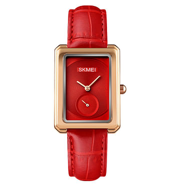 Skmei 1691 ladies classic bracelet square face quartz watches  genuine leather strap - RED