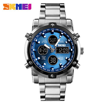 SKMEI 1389 Digital Watch Men Quartz Sport Watch Luxury Business Stainless Steel Strap Analog & Digital Men Watches - S/BE