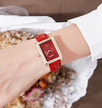 Skmei 1691 ladies classic bracelet square face quartz watches  genuine leather strap - RED