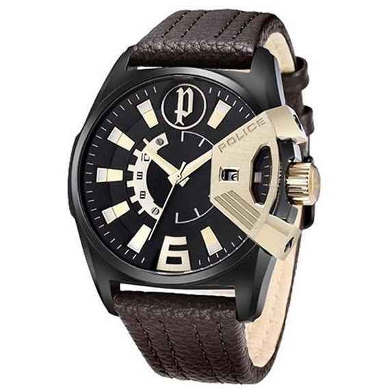 Police Orologio Uomo Modello 15240JSBBN/02 – Cassa In Acciaio, Quadrante Nero, Cinturino In Pelle, Quarzo, 46mm, 50m防水