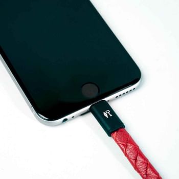 Kyte & Key Whip 1M Leather Lightning Cable - Red / Black