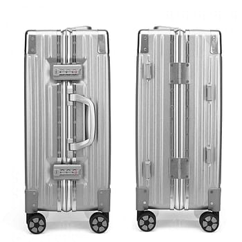 Kroeus ABS+PC Suitcase Luggage Lightweight With Retractable Trolley TSA Lock Spinner Wheels Silver 29 inch