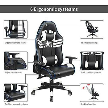 Racoor Gaming Chair, HC-Y803, Black and White (56x51x125-134cm)