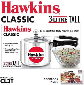 Hawkins Classic 3L Pressure Cooker, Silver, CL3T