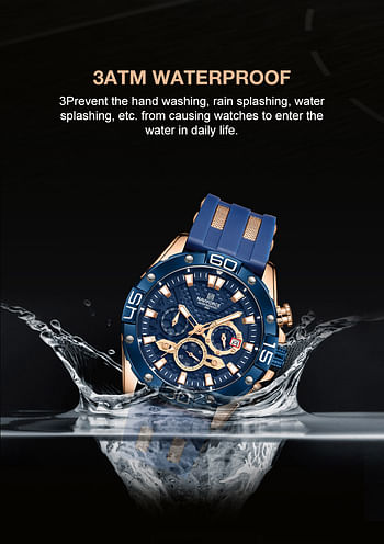 NAVIFORCE NEW NF8019T Waterproof Silicone Strap Watch Men's Sport Multifunction Quartz Analog Fashion Watch -  RG/BE/BE