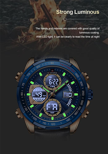 NAVIFORCE Top Brand Luxury Men Watch Quartz Digital Male Clock Military Sport Green Genuine Leather Business Man Wristwatch 9197 Green