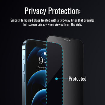 Promate Privacy Screen Protector for iPhone 12, Matte Anti-Spy 3D Tempered Glass Screen Guard with Built-In Silicone Bumper, 9H Hardness, Anti-Fingerprint, Shatter Protection and Touch Sensitivity, WatchDog-i12