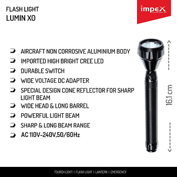 Impex 5W Cree LED 300mAh Rechargeable LED Handheld Flashlight with Sharp & Long Range Beam, Machined Aircraft Aluminium Body