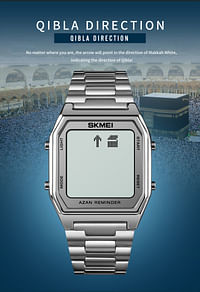 Skmei 1763 Alloy Watches Men Wrist Luxury Digital Azan Watch  Silver