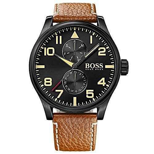 Hugo Boss Men's Space Grey Dial Leather Band Watch - 1513082
