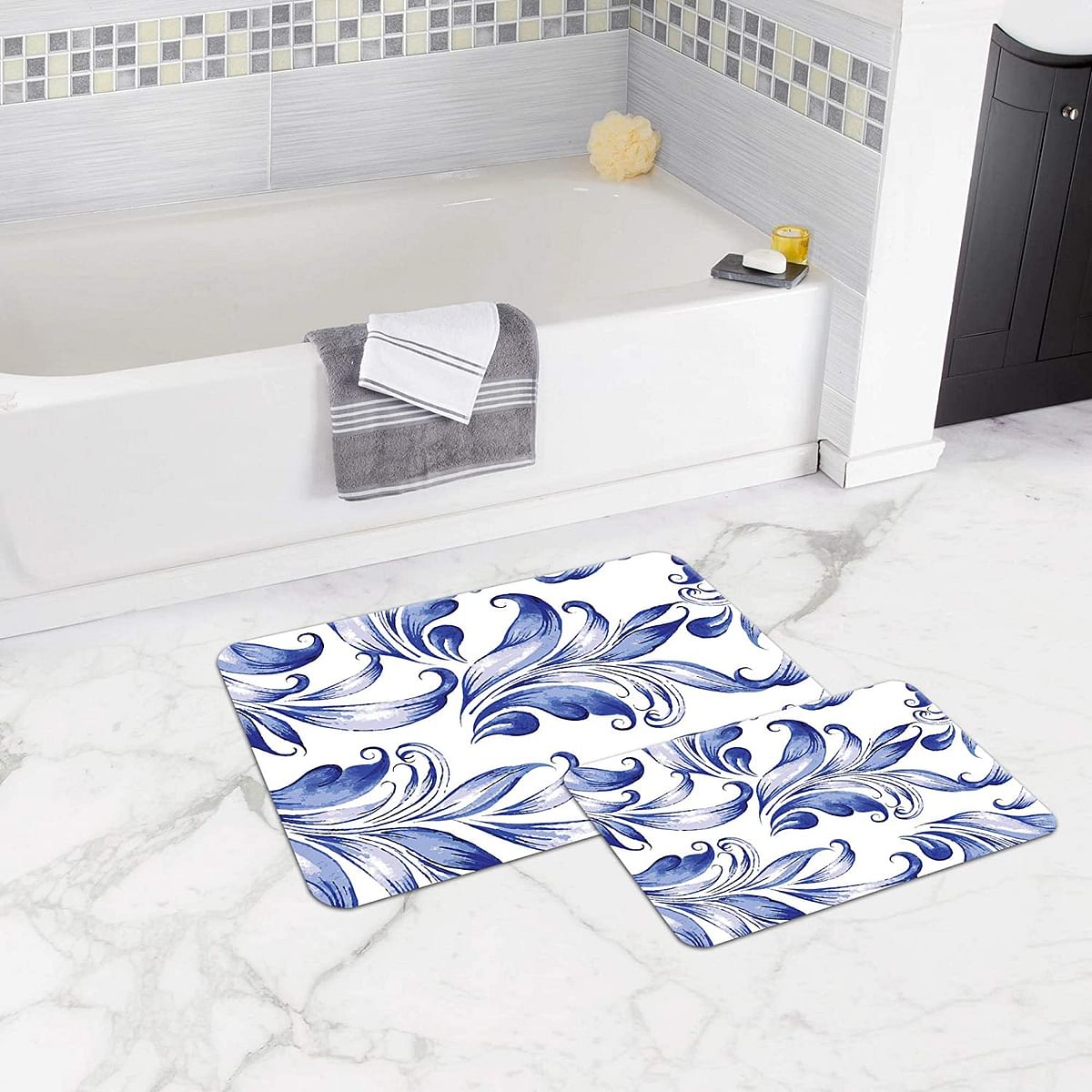 Bonamaison Antibacterial, NonSlip Bathmat, 1 Piece 50x80cm + 1 Piece 50x45cm - Designed and Manufactured in Turkey