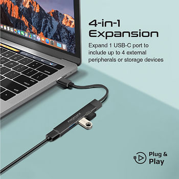 Promate USB-C Hub, 4-in-1 Type-C Sync/Charge Adapter with USB-A Adapter, 5Gbps USB 3.0 Port, 480Mbps USB 2.0 Ports and Compact Aluminum Design for MacBook Pro, Samsung Chromebook Plus, LiteHub-4 Black