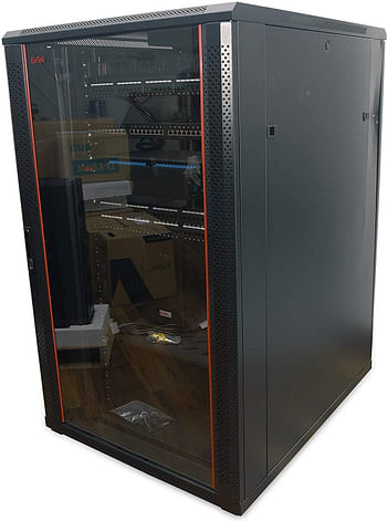 ZonixPlay Network Server Cabinet 27U, 800x 1000mm 19" Rack with front glass door, rear mesh door, with 4 way fan unit, Black