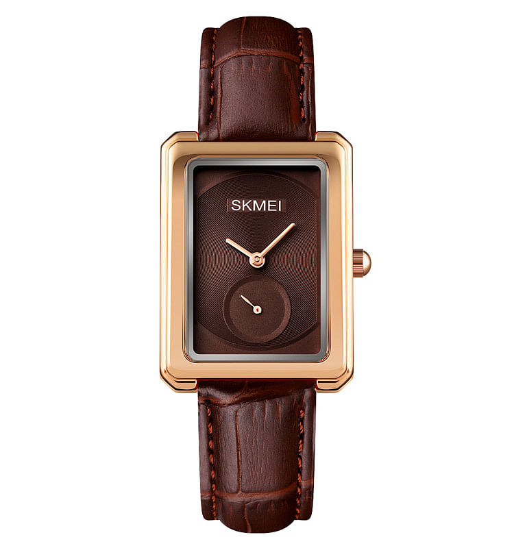 Skmei 1691 ladies classic bracelet square face quartz watches  genuine leather strap - Brown