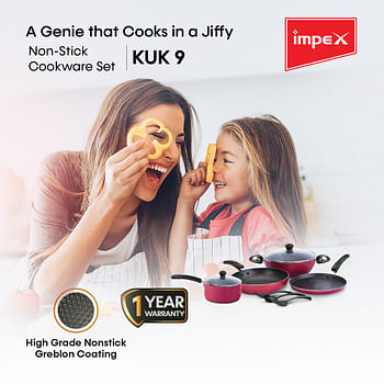 Impex KUK 9 9Pcs Nonstick Cookware Set with High-Grade Non-Stick Coating