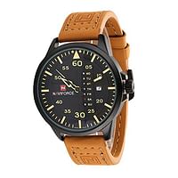 Neviforce NF9074 Men's Black Dial Leather Band Watch - Brown