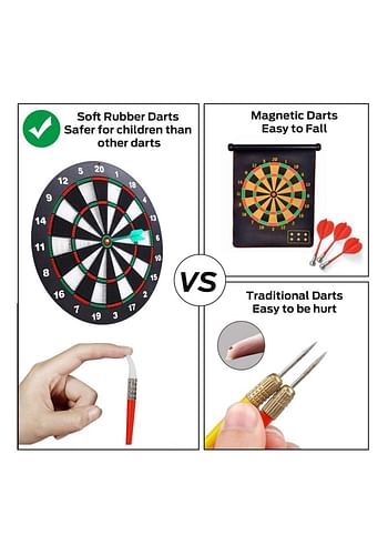 Archery Dart Board Safety Rubber Game Set with 6 Soft Tip Arrow and Support Frame